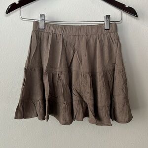 RAGA Anthropologie Tiered Crinkle Fabric Mini Skirt in Olive Brown NWT!